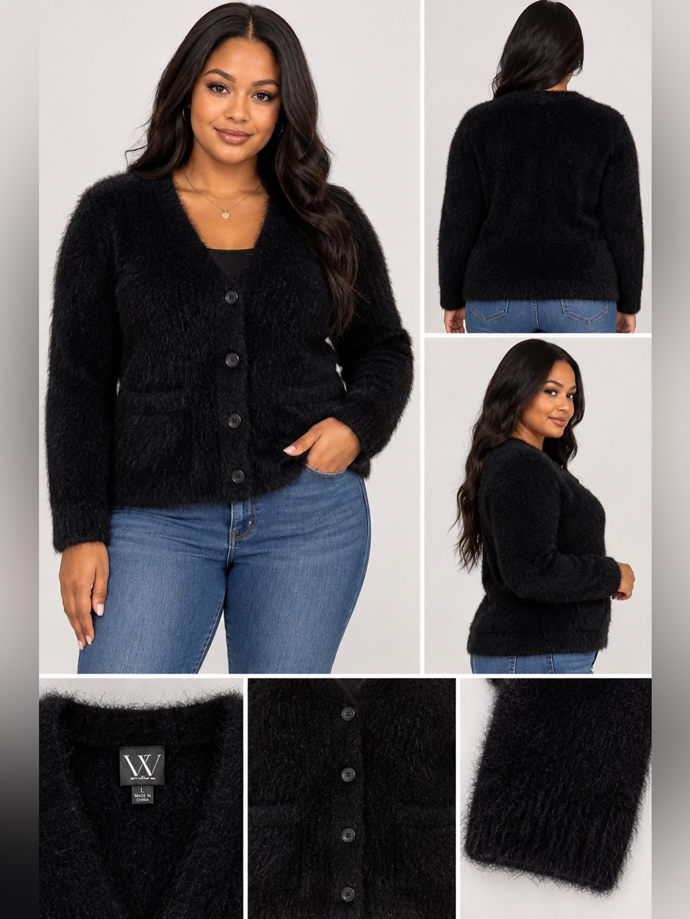 Worthington Fuzzy Eyelash-Knit Cardigan L
